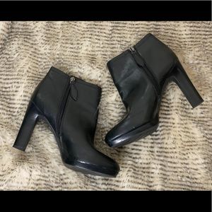 Franco Sarto black leather booties w/ chunky heel